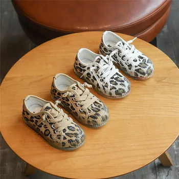 Otroci Čevlji za pomlad nov modni Leopard Tiskanja fantje superge candy barve mavrice Baby dekleta Platno čevlji velikost 25-36 SZ196