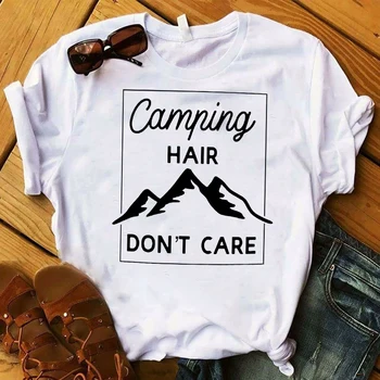 Moda za Ženske Happy Camper Potovanje Tovornjak Natisnjeni T Ženska Graphic Tee Shirt Femme Vrh Tshirt Ženske Ženske Obleke T-shirt