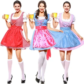 Vroče Dirndl nemško Pivo Devica Kostume Ženske Oktoberfest Pustno Modno Obleko Gor Halloween kostum