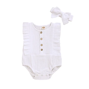 0-18 M Novorojenega Dojenčka Baby Dekle Obleka, Otroci brez Rokavov Bombaž Mehko Ruffles Jumpsuit 2020 Novo-kos Poletne Obleke