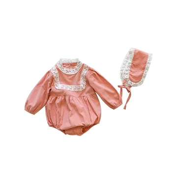 2021 Pomlad Novega Dojenčka Dekleta Obleka Z Dolgimi Rokavi Velvet Jumpsuits Za Dekleta Obleke Princess Čipke Jumpsuit Klobuk Dekleta Obleke