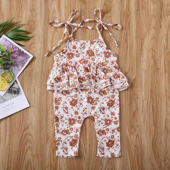 2020 malčke baby dekleta, igralne obleke bombaž priložnostne shoulderless rufflers obleke novorojenčka cvet jumpsuits otroci outwear 0-24M