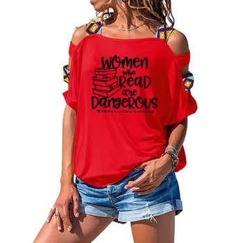 Ženske, ki so prebrali so nevarne, branje knjig grafični t shirt feministe ženske tshirt cotton tee vrhovi