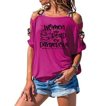 Ženske, ki so prebrali so nevarne, branje knjig grafični t shirt feministe ženske tshirt cotton tee vrhovi