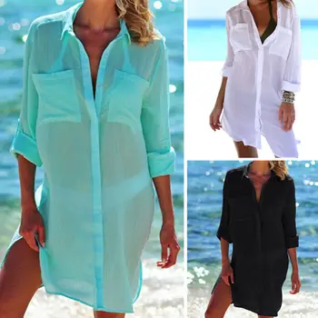 Ženske Bluzo Slog Bikini Kritje Slog Plaža Obleko Kopalke Poletje Moda prozorne Srajce Slog Priložnostne Obleko
