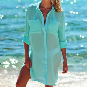 Ženske Bluzo Slog Bikini Kritje Slog Plaža Obleko Kopalke Poletje Moda prozorne Srajce Slog Priložnostne Obleko