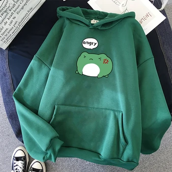 Angry Frog Hoodies Pozimi Prevelik Majica Modna Oblačila za Najstnike Priložnostne Risanka Plus Velikost Hoodies Harajuku Wram Unisex