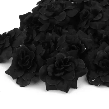 50 kos Svilenih Vrtnic Umetno Posnetke Poroke Poroka Dekoracija Cvet Glave (black)