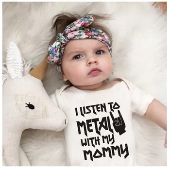 Poslušam Metal z Moja Mamica in Očka Baby Bodysuits Bombaž Mehko Baby Telo Obleko Kratkimi Rokavi Jumpsuit Baby Boy, Girl Obleke