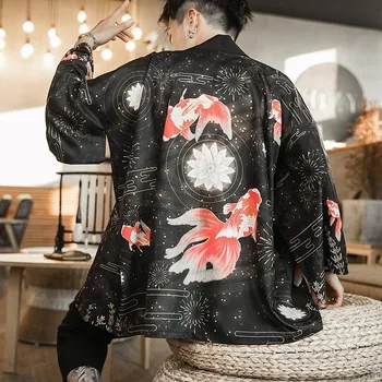 Pari Bluzo Zongke Zlata Ribica Odprite Šiv Kimono Womn Japonski Kimono Jopico Harajuku Kimono Rokavi Ulične Hawaiian Majica