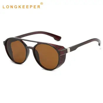 LongKeeper Steampunk sončna Očala Moški Ženske Modni Krog Ščit Strani Očala blagovne Znamke Oblikovanja Vintage sončna Očala UV400 Oculos de sol