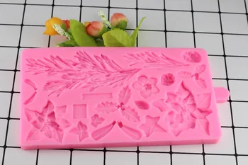Mujiang 3D Božično Drevo Silikonsko Plesni Torto Meji Cvet, Listi Fondat Plesni DIY Jely Puding, Sladkorja Okrasitev Orodja