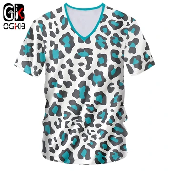 OGKB Poletje nov slog V Vratu T Srajce Homme Polka Dot 3D Tee Shirt Tiskanje Modra Leopard Priložnostne 5XL 6XL Obleko Za Moške