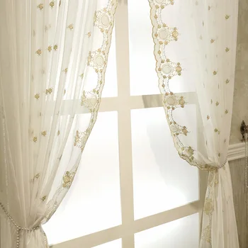 Luksuzni Strani Vezenje Til Zavese za dnevno Sobo Elegantno Odklon Voile za Kuhinjo, Balkon Romantično Draperije X-HM175#30