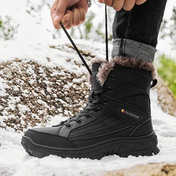 2020 Nove Zimske Treking Čevlji Za Moške Oblikovalec Visoko Zgoraj Sneg Čevlji Moški Plus Žamet Škornji Lov Človek Blagovne Znamke Usnje Škornji Moški
