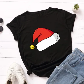 Bombaž Božični Klobuk Tiskanja Ženske T-shirt 2020 Moda Plus Velikost Kratek Rokav Osnovna Tees Svoboden Vrh Harajuku Ženske Tshirts