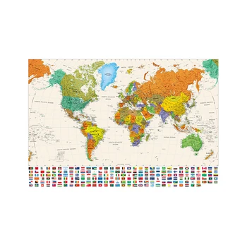 Velika Velikost Svetovni Zemljevid Platno Slikarstvo Plakat Retro angleški Zemljevid z Nacionalnimi Zastavami, za Potovanja v Dnevni Sobi, Pisarni Dekor