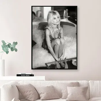 Brigitte Bardot Plakat Platno Umetnosti Tiskanja Letnik Fotografija, Slikarstvo Črna Bela Kopalnica Slika Domov Dekleta Soba Wall Art Dekor