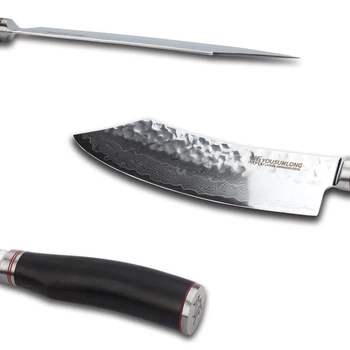 YOUSUNLONG Mesar Nož 8 inch Japonski Glasno Damask Jekla VG-10 Naravne Ebony Leseni Ročaj Z Usnjeni Plašč