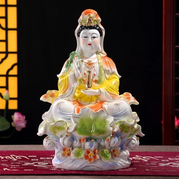 Budistični Kip Bude Guanyin Kip Keramične Obrti Porcelana Barvno Sedel Lotus Guanyin Kip Bude Belega Porcelana