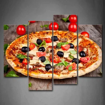 Wall Art Platno Slikarstvo Doma Dekor 4 Plošče Pizza s Meso in Sadje Sliko Modularni Hd Tiskanje Plakata, Dnevna Soba brez okvirjev