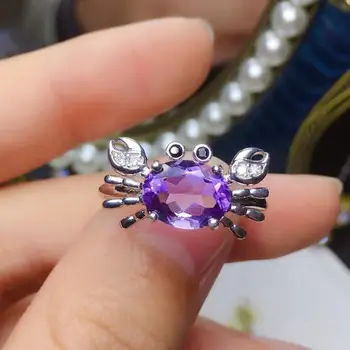 Prodaja srečno rakovice obliko vijolični Ametist gemstone obroč 925 Sterling srebro fine nakit naravni biser smešno darilo za rojstni dan otroka