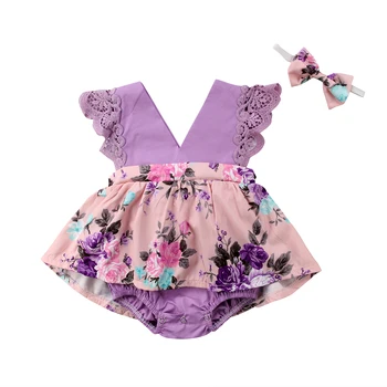 Poletje Newborn Baby Dekle, Sestra Ujemanja Obleke Cvetlični Oblačila Jumpsuit Romper Obleke