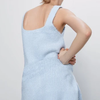 Moda za Ženske, Vezenje jopico pulover 2020 Jeseni Modra Priložnostne Pleteni jakna Ženske crop tops majica Pomlad Seksi YNZZU YT898