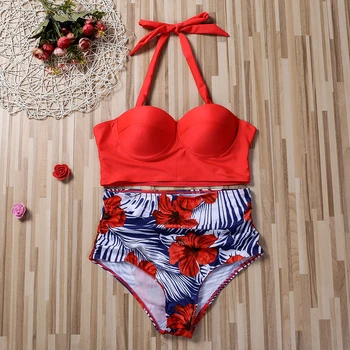 Ženske Bikini Komplet Split Push Up Kopalke Plažo Modrc Oblazinjeni Sončnično Tiskanje Seksi Kopalke plus velikost XXL Povoj kopalke