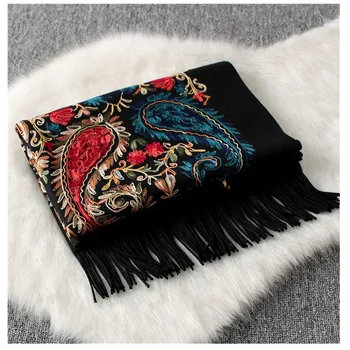 Luksuzni zimski šal sjaal,vezenje, paisley, šal, ruta,pashmina kašmir šal iz indije,cape femme,echarpe foulard femme