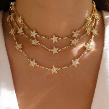 Vroče moda mavrica pisane cz star majhen bar povezavo choker veriga ogrlice za ženske geometrijske čar občutljivo Božično darilo