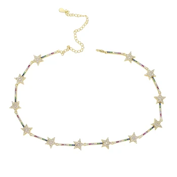 Vroče moda mavrica pisane cz star majhen bar povezavo choker veriga ogrlice za ženske geometrijske čar občutljivo Božično darilo