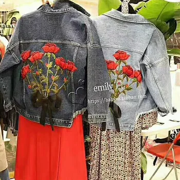 Vrhunska Rose Cvet Obliži Železa na Rdeče Vezene Obliž Motiv Aplicirano Ženske DIY Nalepke Za Oblačila Jakna