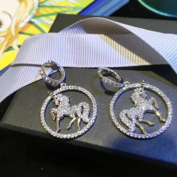 Luksuzni Realno 925 Sterling srebrni uhani Visijo za ženske AAAAA Cz Čar Stranko poroko Spusti Uhan Fine Nakit Najboljše Darilo