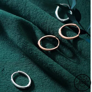 925 Sterling Srebro Majhne Huggie Geometrijske Ovalne Obroče Piercing Uhani Rose Gold Barvi Krog Krog Uho Obroči za Ženske