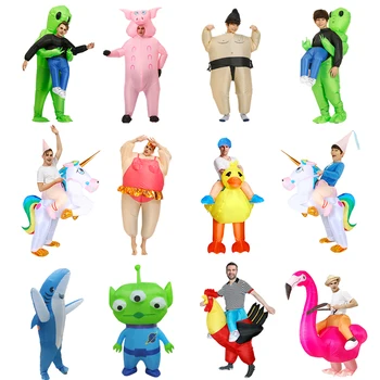 Nov Napihljiv Dinozaver kostum Tujec Sumo Stranka kostume samorog obleko obleko Cosplay disfraz Halloween Kostumi Za Odrasle, otroci