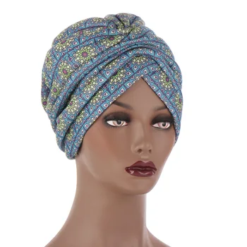 Novo Headwraps klobuki za ženske Tiskanja Cvet Twist Ruffle Bombažne Kape Kemo Beanies Turban Pokrivala, Kape za Raka
