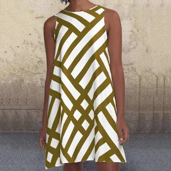 Modno Črtasto Geometrijske Tiskanja Ženske noše O Vratu brez Rokavov Vzorec Tiskanje-Line Oblačenja Žensk Beach Party Obleke 2021#XX