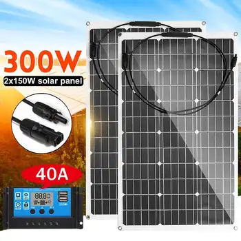 Na prostem Sončne celice 300W 18V Semi-prilagodljiv Monokristalne Sončne Celice DIY Kabel Nepremočljiva Polnilec+40A Conrtoller