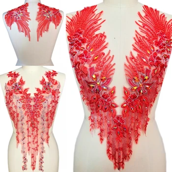 Fine Rdeče Beaded Sequins Sew na Nosorogovo Kristalno Vezenje Oblačil Aplicirano Obliži Šivanje za Obrt Obleka Poročna Obleka
