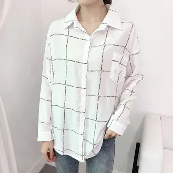 Ženske Majice Z Dolgimi Rokavi Pomlad Korejski Novi Retro Dolgo Sleeved Kariran Ohlapno Majico Rokavi Ženske