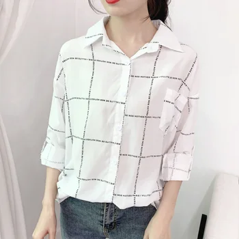 Ženske Majice Z Dolgimi Rokavi Pomlad Korejski Novi Retro Dolgo Sleeved Kariran Ohlapno Majico Rokavi Ženske