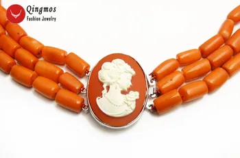 Qingmos Naravni Pomarančni 3 Sklope Koralni Ogrlica za Ženske z originalnimi 10-12 mm Debela Rezina Koralni Chokers Ogrlica 18-20