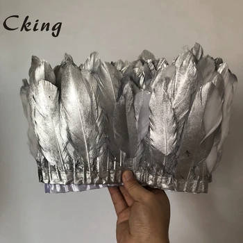Cking 10 dvorišče/veliko srebrna barva Gos perja okraskov robu 15-20 cm 6-8inch diy naravnih gosi gosje pero čipke za pusta deco