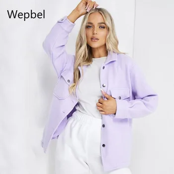 WEPBEL Moda za Ženske Jakne Vijolično Enotni-Zapenjanje Coats Dolg Rokav Svoboden Priložnostne Odrezana Suknjič Barva Jopiči Outwear