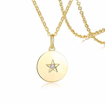 Lisa Angel Ženske' Občutljivo Beli Emajl Star Disk Ogrlico, Obesek v Zlatu