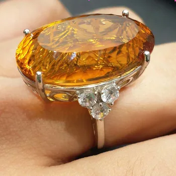 FLZB, Očarljive prstan velike naravne citrine gemstone ovalne lep razkošje obroč 925 sterliing fine srebrni nakit za ženske