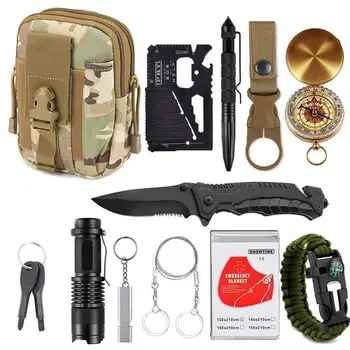 12 v 1 Survival Kit Komplet Vojaške Prostem Kampiranje Potovanja, Prva pomoč, SOS EOS Nujne Potrebščine Taktično za preživeti na Prostem
