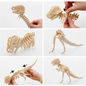 2020 Novo DIY Dinozaver 3D Lesene Puzzle Metulj Slon Konj, Lev Letalo Dinozavri Ročno Izobraževalne Igrače za Otroke