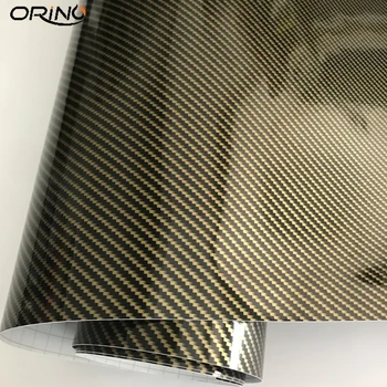 50x300cm Zlato Diagonalno 2D Ogljikovih Vlaken Sijajni Ogljikovih Vlaken Vinil Film Car Wrap Foil s Sprostitev Zraka